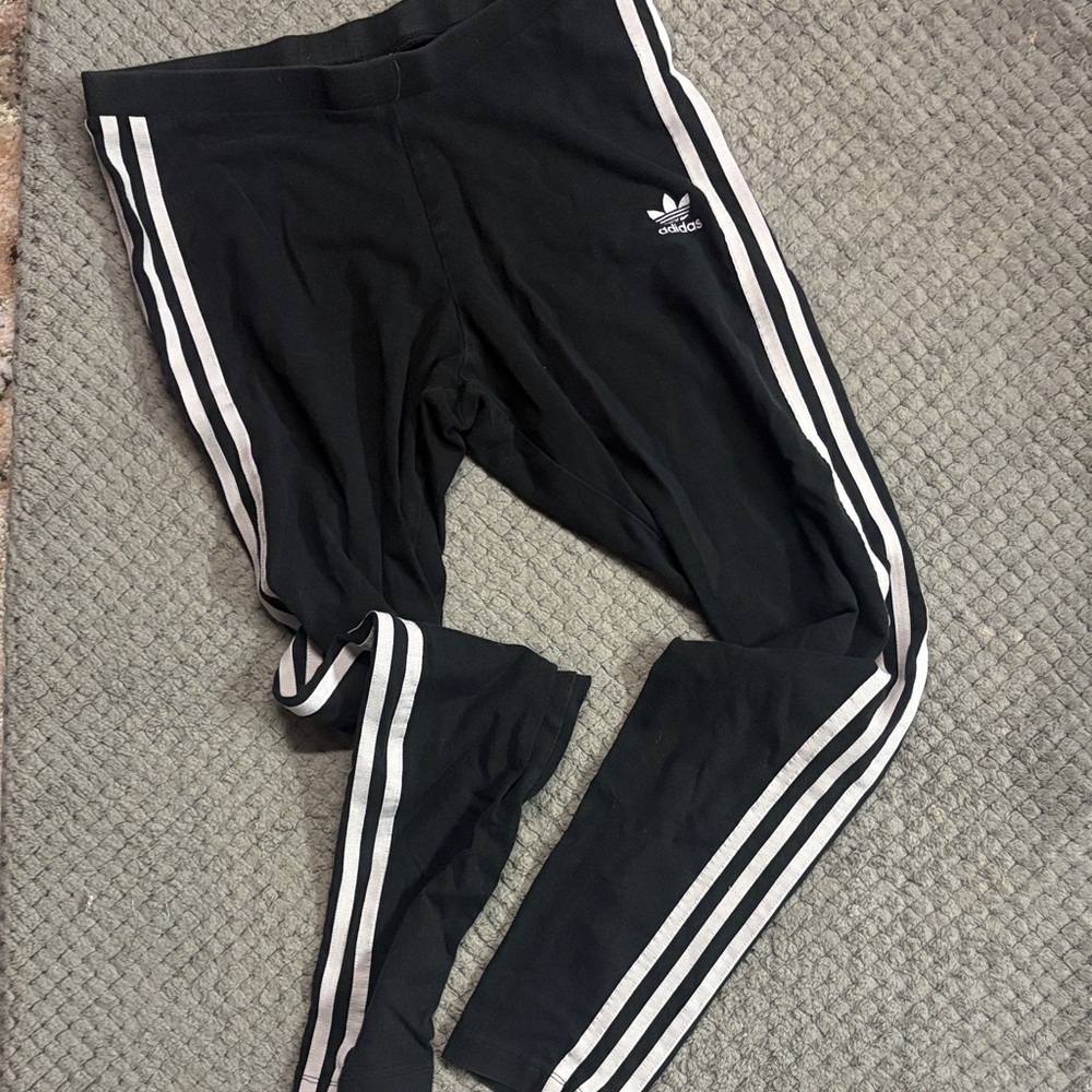 Adidas Adult Black Leggings with White Stripes